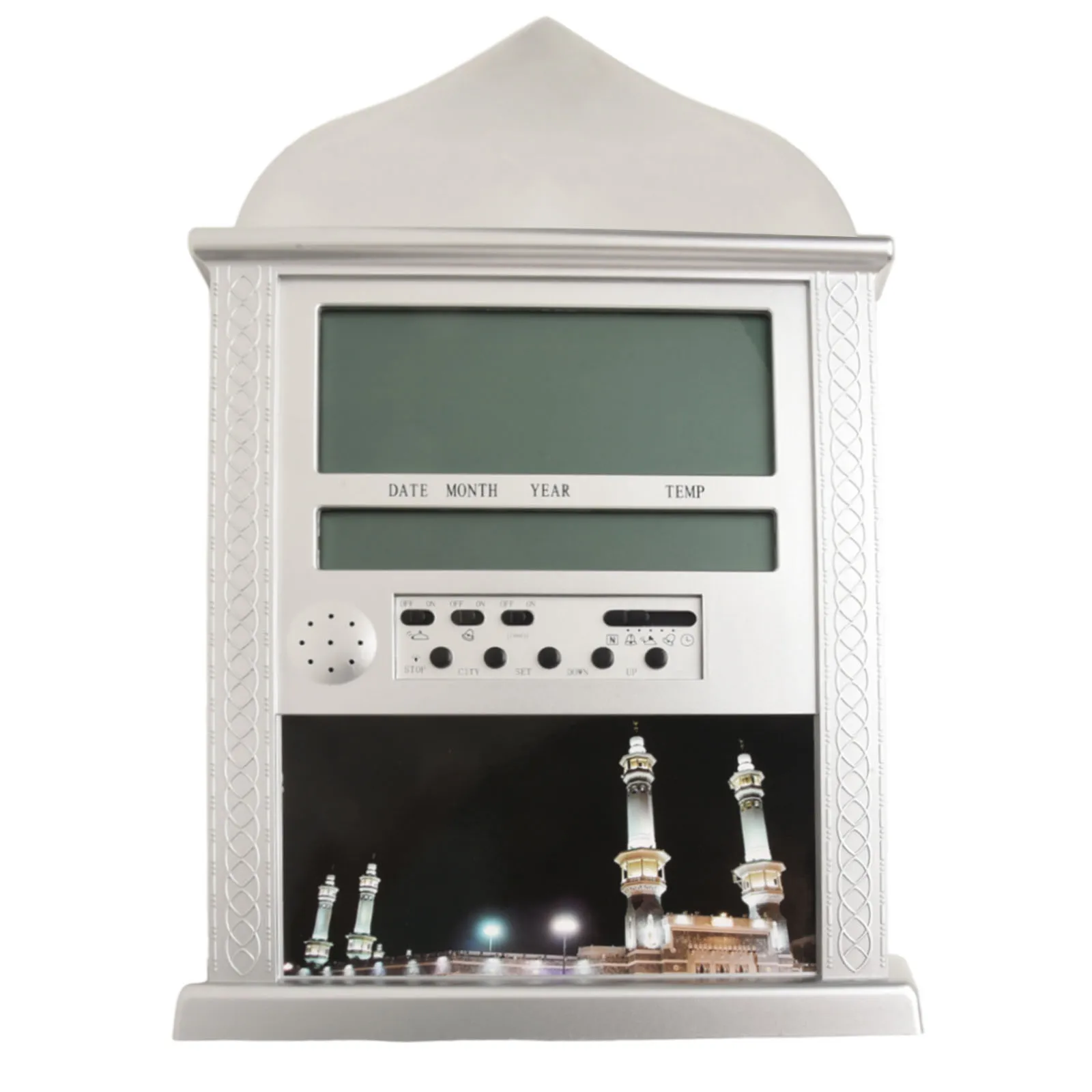 Azan Calendar featuring a Muslim Prayer Wall Clock that Shows Local Times from 1500 Cities Worldwide during Ramadan