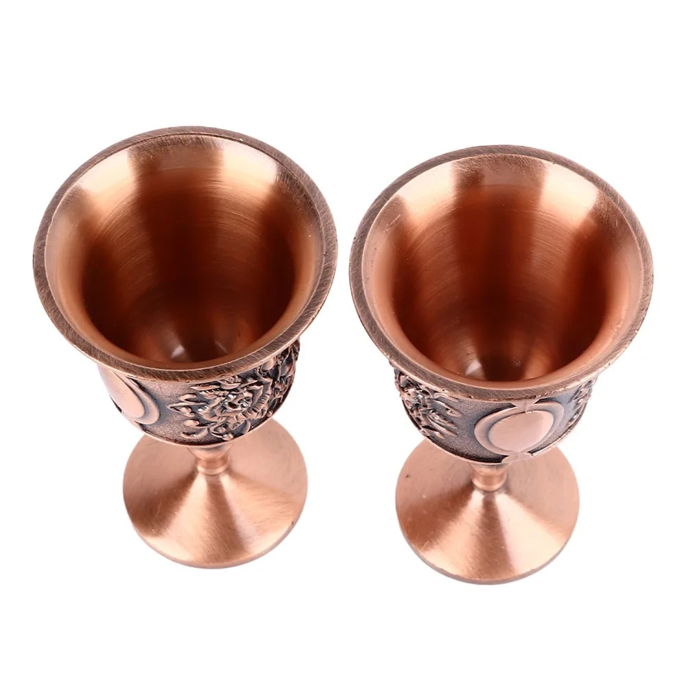 2pcs Goblets & Chalices Red Bronze Embossed Metal Goblets Embossed Brass Vintage Wine Glasses Brass Offering Cups Temple Ritual