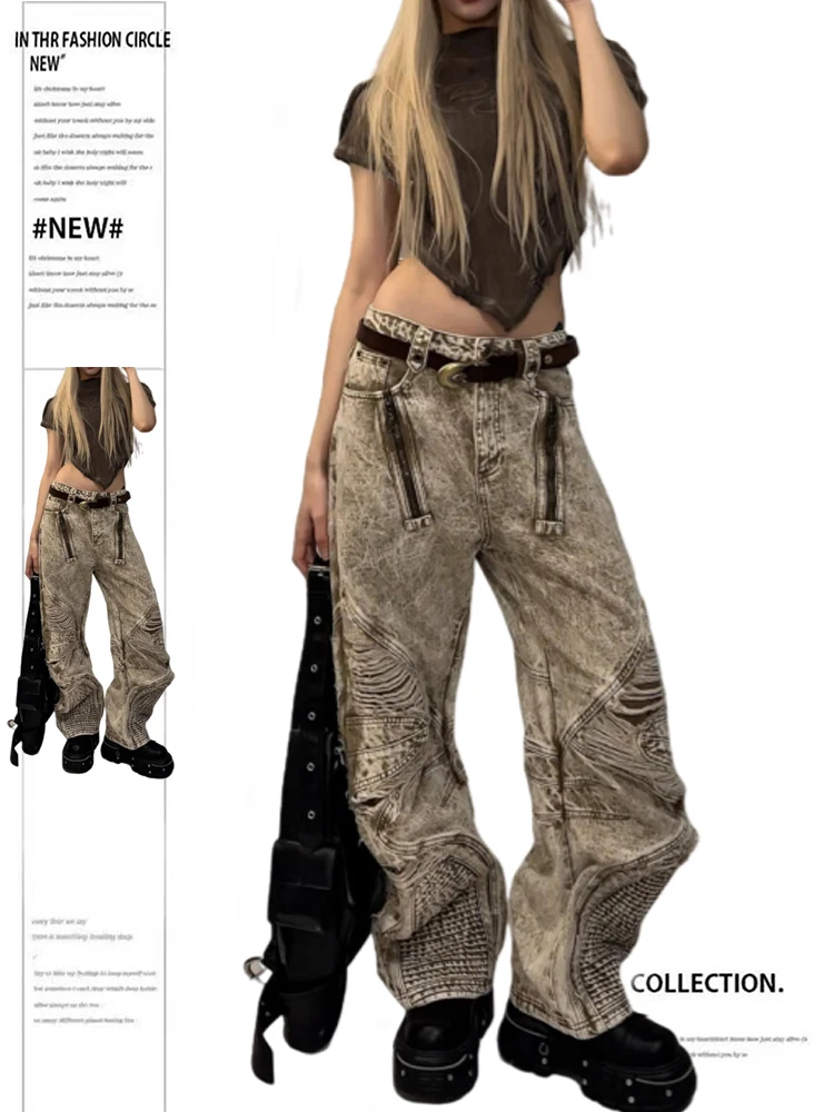 

Autumn Winter Women's Denim Pants Y2K Baggy Wide Fit Jean Japanese Harajuku Grunge 2000s Cyber Punk Designer Kpop Goblin Core