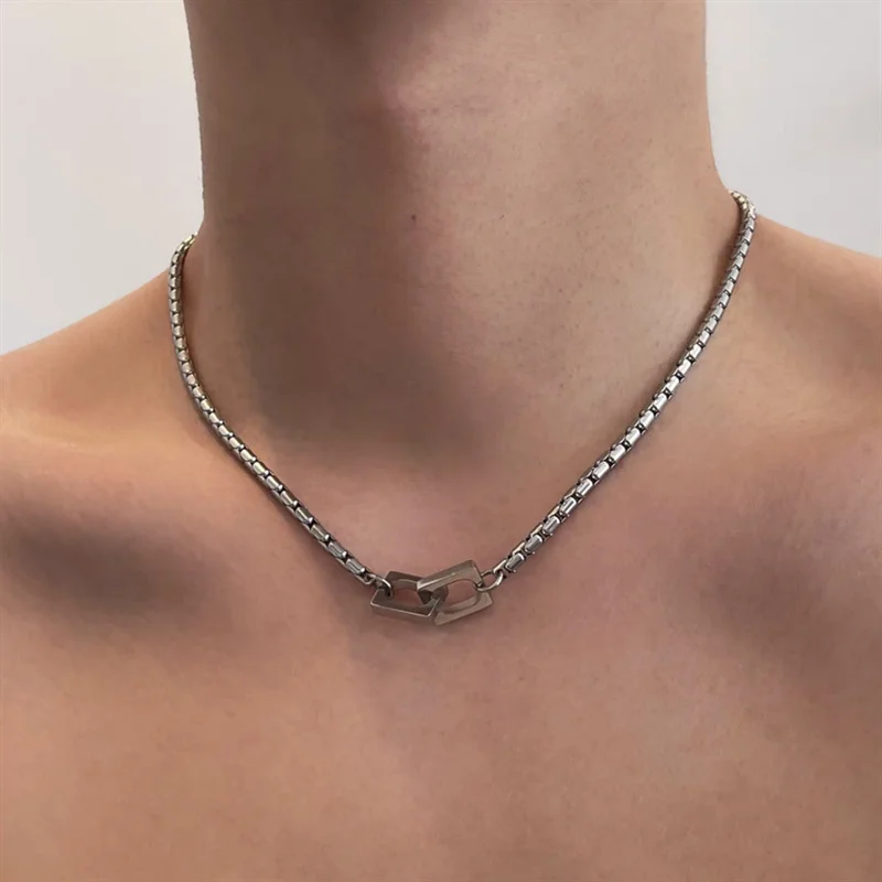 Trend Double Block Lock Necklace For Man Woman Titanium Steel Simple Pendant Collar Chain New Unisex Jewelry Wholesale