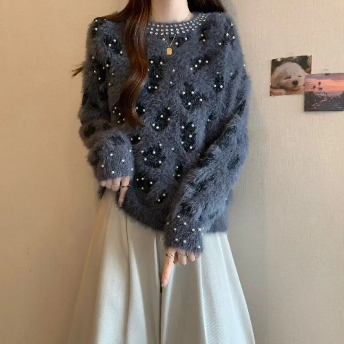 

Women's Loose Knitted Sweater Fashion Autumn Winter New Style Fashionable Versatile Inner Wear Design Sensation Base Layer M39