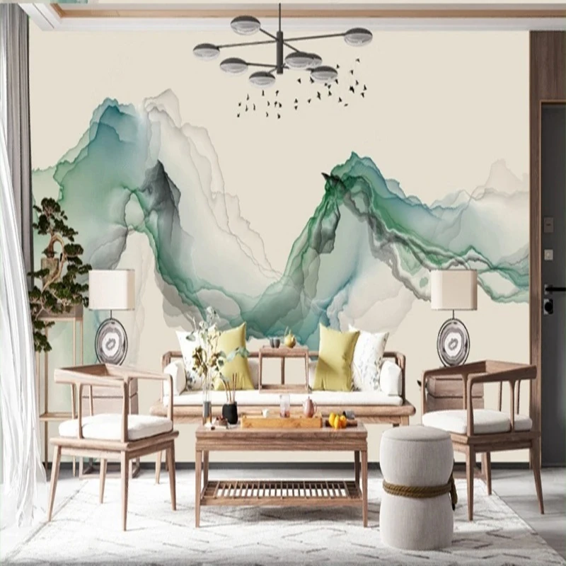 

Custom New Chinese Style Abstract Wall Mural for Living Room and Bedroom Marble Texture Pattern for Entrance TV Background