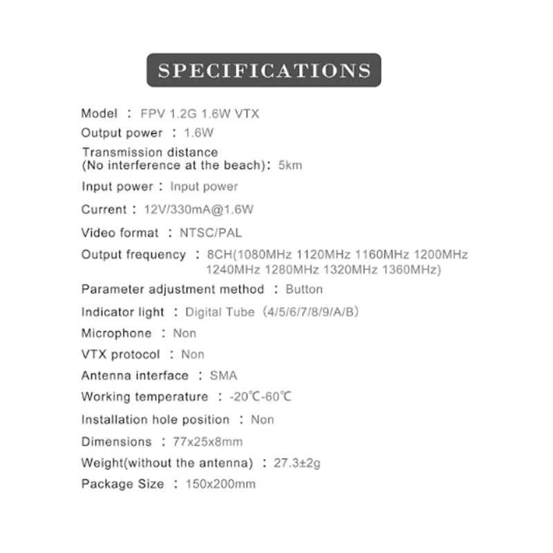 FPV 1.2G 1.3G 1.6W VTX الارسال 8CH 0.1mW/25mW/800mW/1600mW VTX الارسال لطويلة المدى FPV الطائرة بدون طيار RC نموذج #1