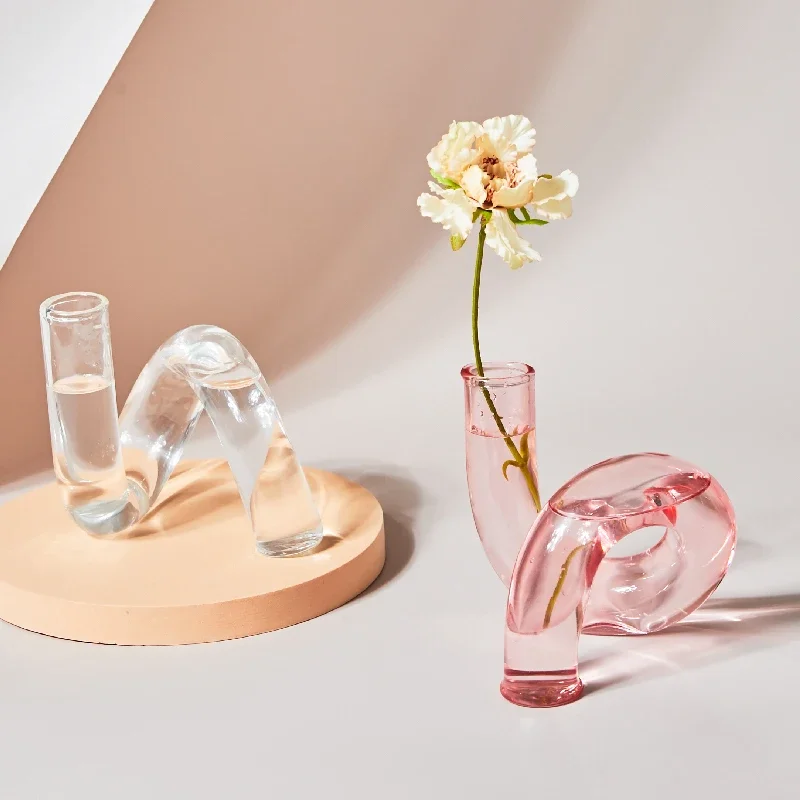 Vintage Bending Glass Vase Nordic Flower Pot Clear Water Plant Vase Wedding Table Candle Holder Living Room Decor Home Organizer
