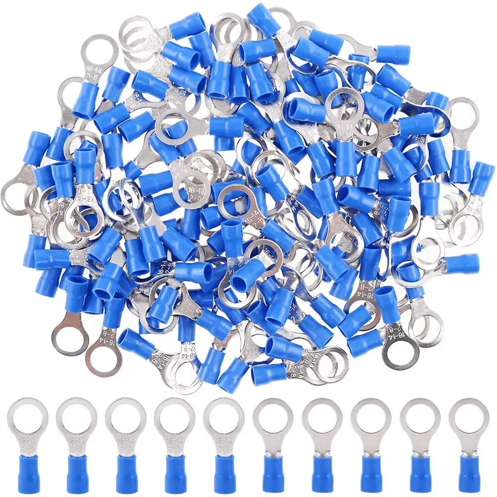 

1000PCS Blue RV2-8 Vinyl Pre Insulated Ring Terminals for 5/16" Stud AWG 16-14 1.5-2.5MM² Wire Electrical
