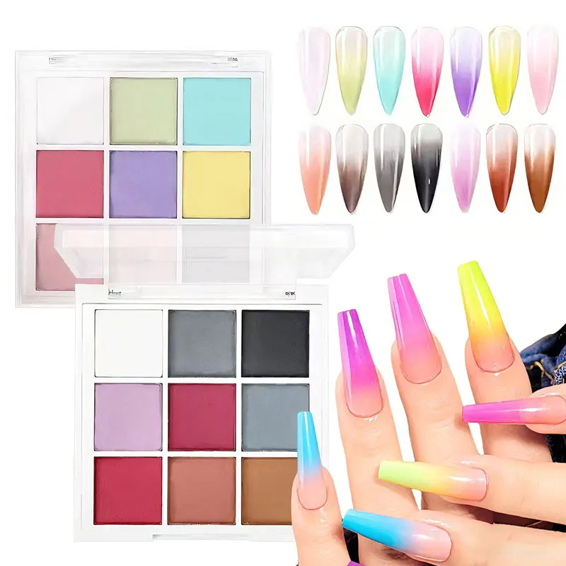 9-Farben-Fest-Nagelpulver-Palette für Nagelkunst, DIY, Farbverlaufsdesign, Maniküre, Flecken, Klopfpulver, matte Maniküre-Dekoration