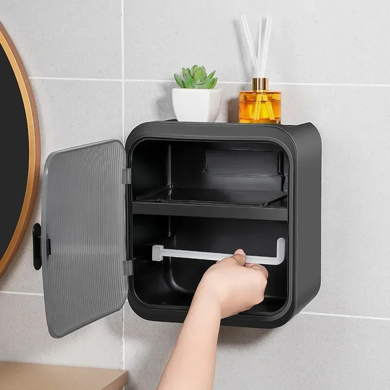 Bathroom Tissue Box Wall Mounted Tissue Holder Toilet Paper Holder Waterproof Tissue Storage Box Paper Dispenser