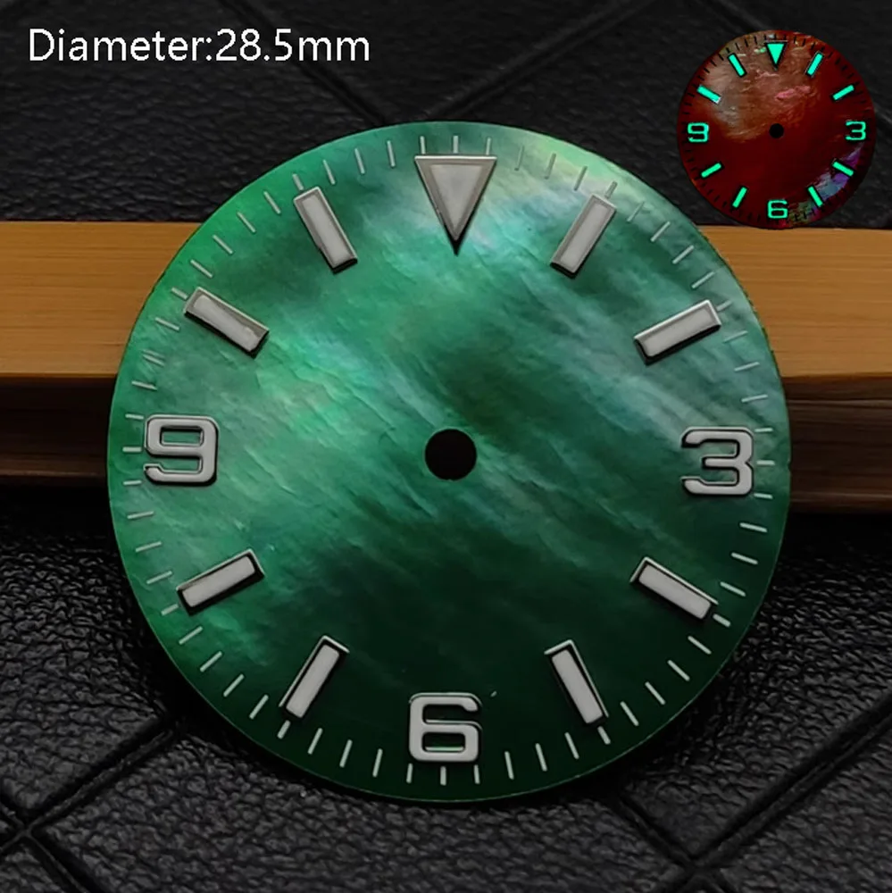 28.5 مللي متر NH35 قرص متدرج أخضر أبيض أزرق لؤلؤي لويستر قرص nh35 لساعة الحركة الأوتوماتيكية NH35 اليابانية شعار مخصص