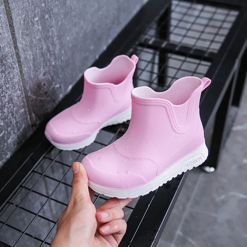 Simple Kids Rain Boots Trend All Match PVC Waterproof Water Shoes Children Fashion Causal Versatile Boys Girls Non-slip Boots