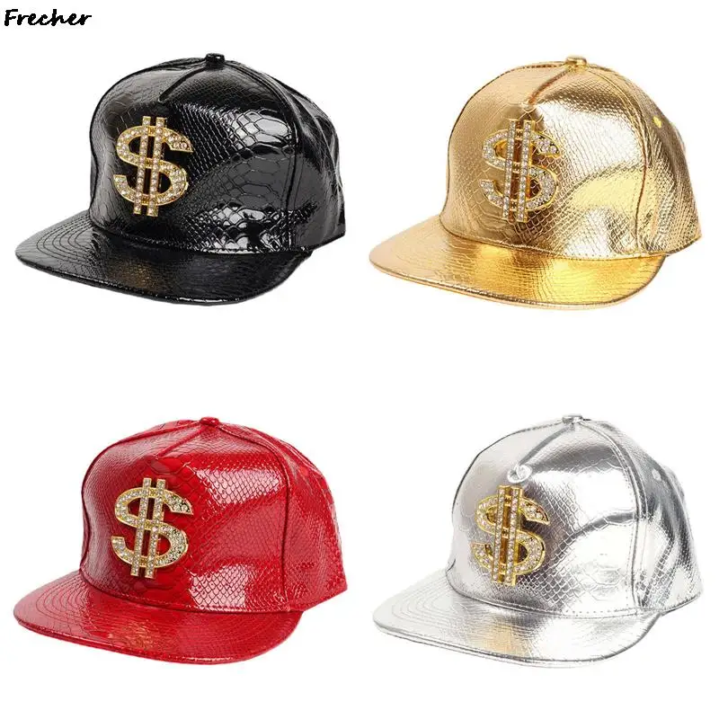 Crocodile Pattern Dollar Hats Hip Hop Baseball Caps Bright Leather Snapback Hat Unisex Metal Golden Diamond Cap Gorras Cool