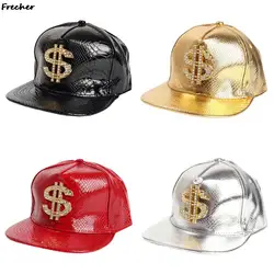 Crocodile Pattern Dollar Hats Hip Hop Baseball Caps Bright Leather Snapback Hat Unisex Metal Golden Diamond Cap Gorras Cool