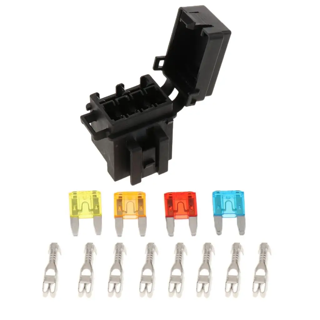 Automotive 4 Way Fuse Holder Box + 1 Relay Socket For Truck/SUV/Trailer/RV Car Electronics Installation Fuse Holders Automotive