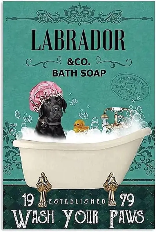 Black Labrador Metal Tin Sign Black Labrador Co Bath Soap Funny Poster Cafe Bar Living Room Bathroom Kitchen Home Art Wall De