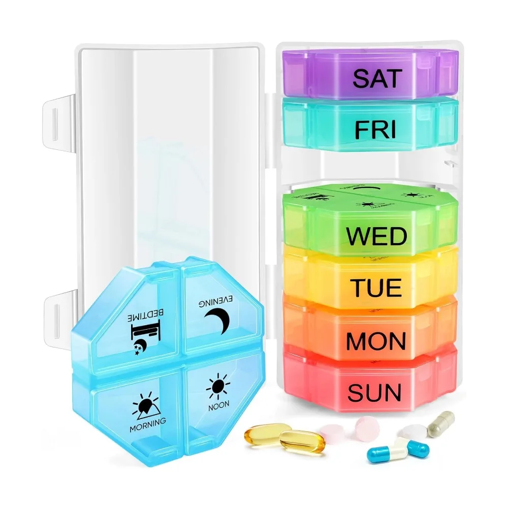 

Hot Portable Travel Pill Organizer Box Case Storage 4 Times A Day Large Compartments Organizer Container for Vitamin Fish Oils