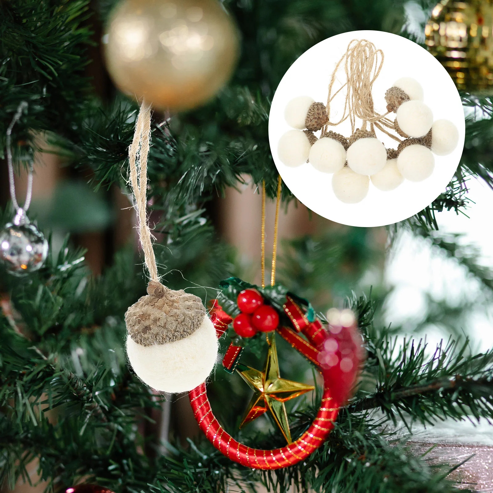 10 Pcs Christmas Decorations Felt Acorn Bunches Inflatable Tree Pendants Pine Cone Outdoor