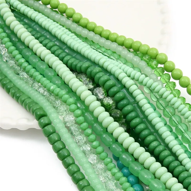 20Pcs/pack Glass Green Transparent Solid Color Round Crystal Wheel Beads Bamboo Beads Handmade DIY Make Bracelets Craft Supplies