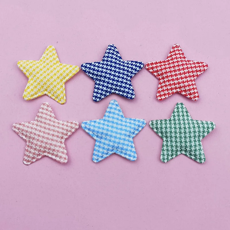 60pcs 3,3 cm Gitters tern gepolsterte Applikation für Kinder Stirnband Haars pange Zubehör Hüte Dekoration Patches