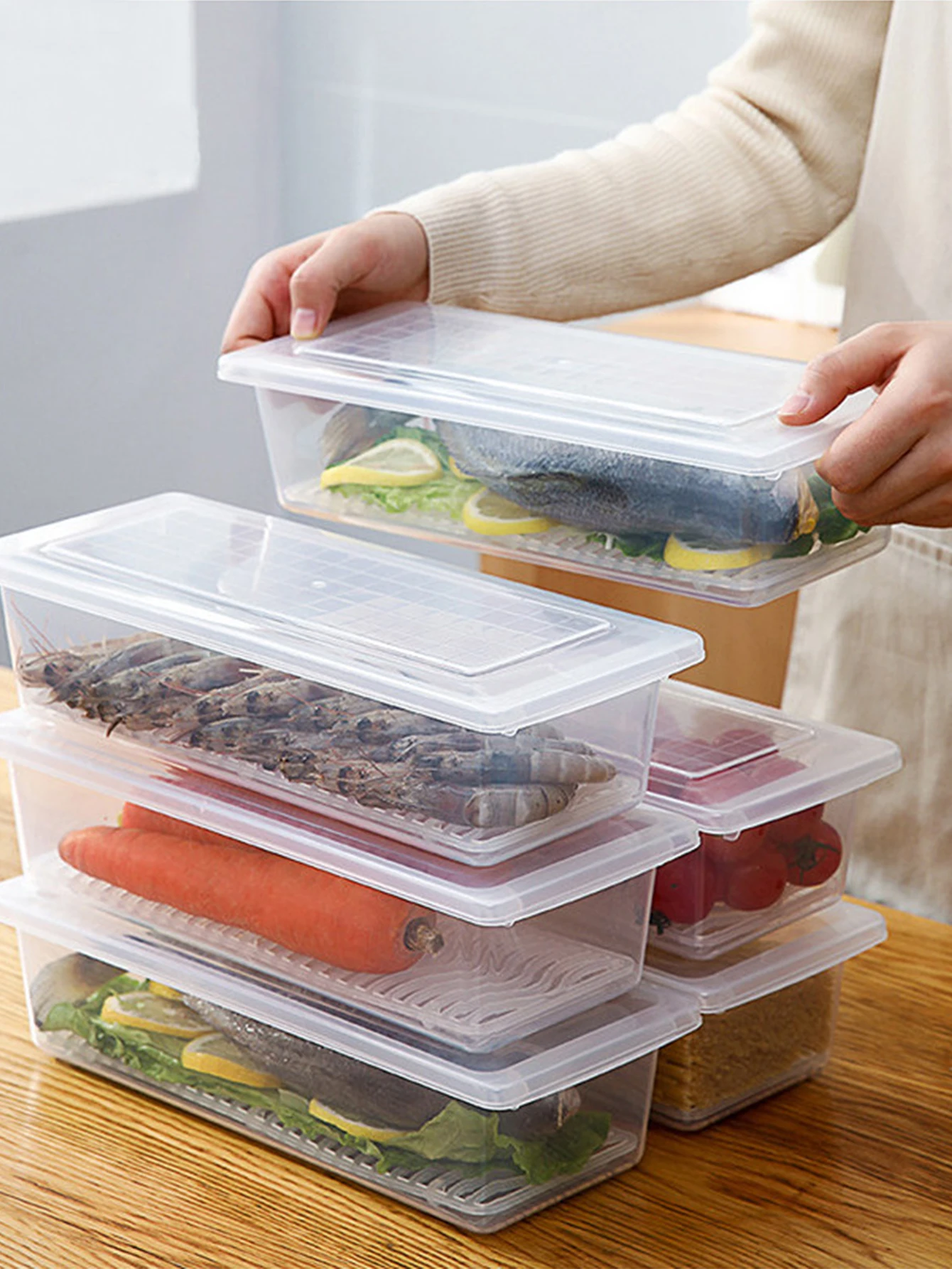 Crisper Plastic Transparent Box Rectangular Refrigerator Refrigeration Special Sealed Food Grade Kitchen Storage Box