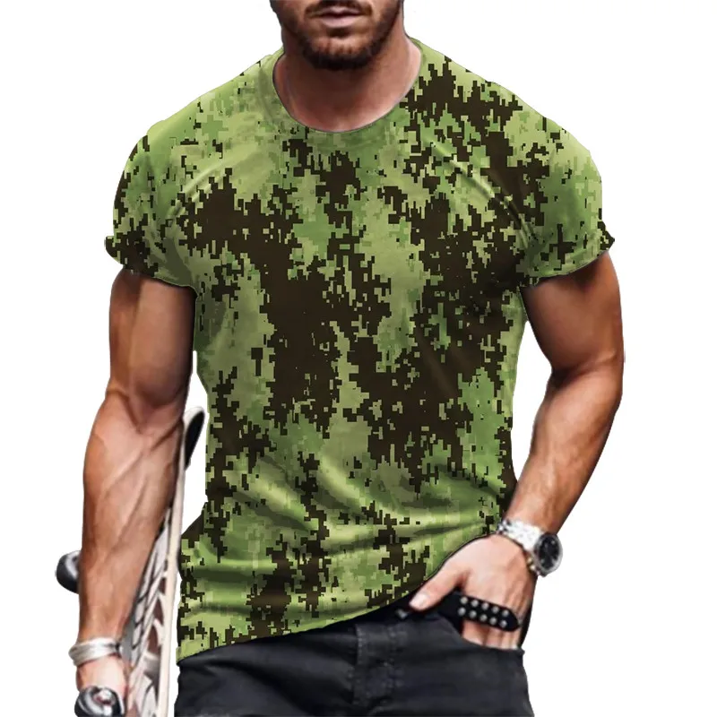 Men\'s Camo T-Shirts Short Sleeve Round-Neck Summer Workout Sports Casual Tops Oversized Loose Breathable Street Male Tees 6XL