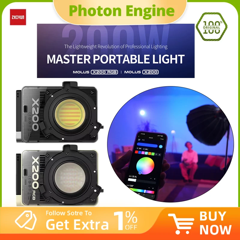 

ZHIYUN MOLUS X200 RGB X200 Master Portable LED Video Light Photography Fill Light Bowens Mount for Video Youtube Outdoor Shootin