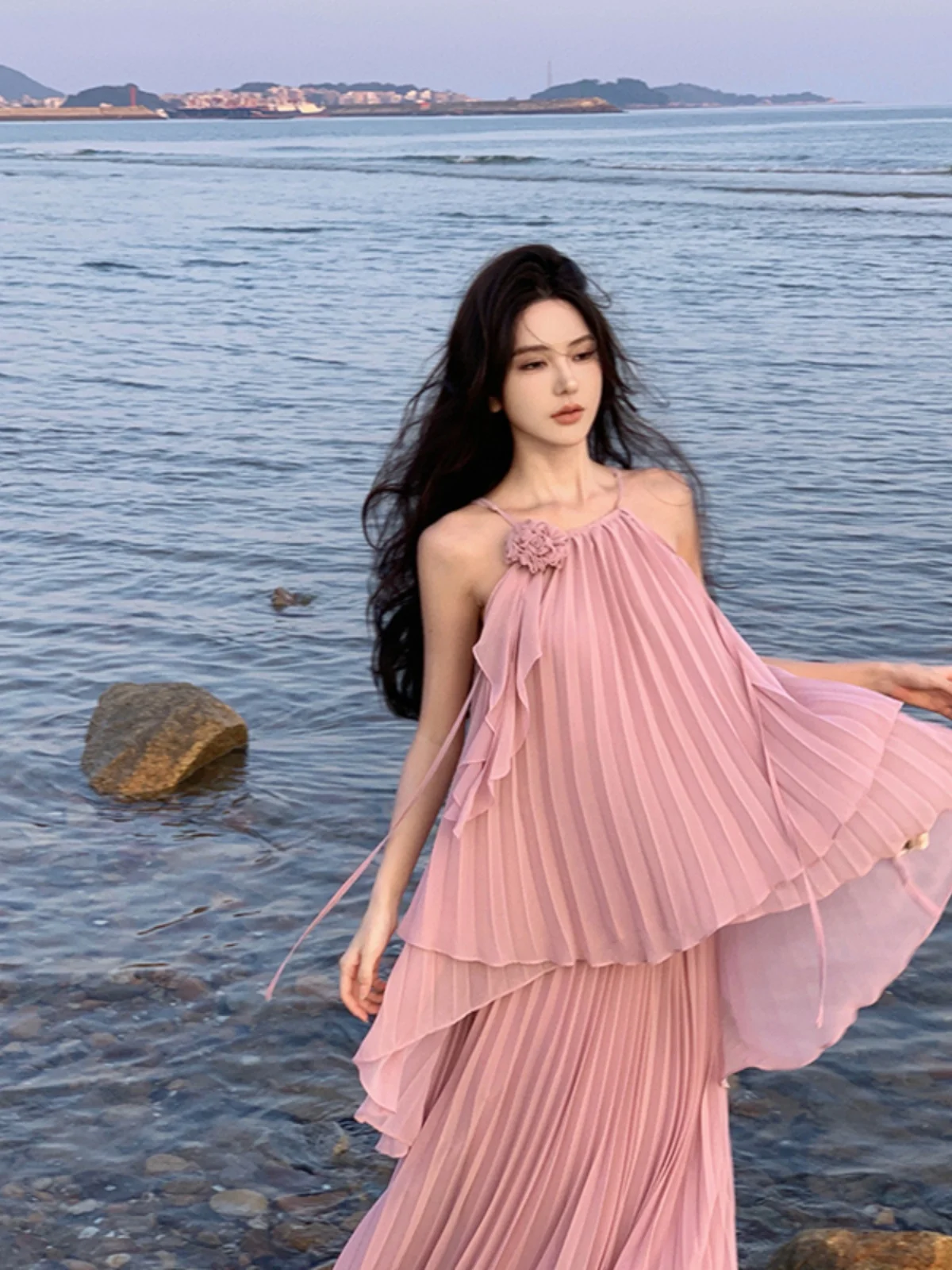 Ele Fairy Ensemble jupe plage Vaion Photoaphy fluide Gauzy deux pièces Ensemble été plage Dr décontracté léger