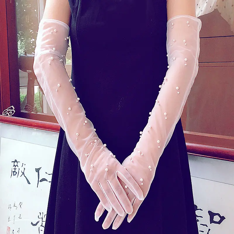 

Long wedding gloves bride all refers to the wedding gloves Sin Korean lace original new white pearl mesh