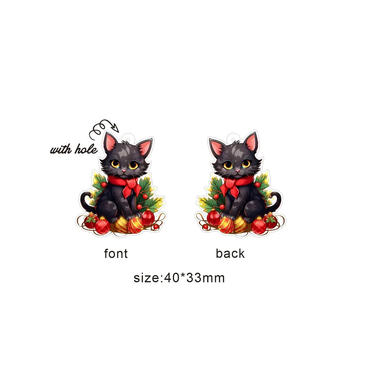 10pcs/lot Customize Acrylic Laser Christmas kitten Earring Charms Car Bag Phone Chain Keychain Pendant Diy For Jewelry Make