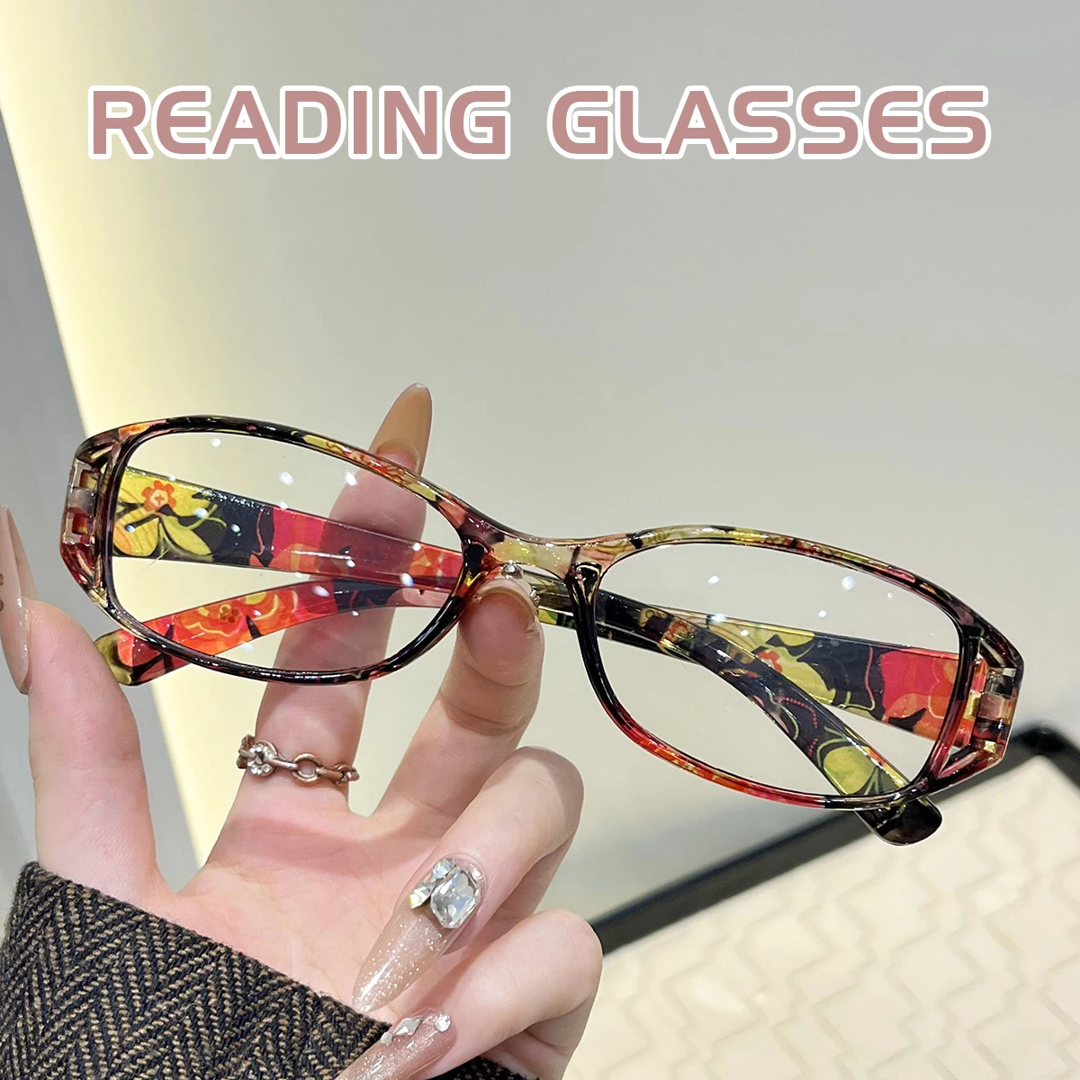Rectangular Reading Glasses Unique Pattern Fashionable and Temperament Presbyopia Glasses for Men and Women Degree 1.0 to 4.0