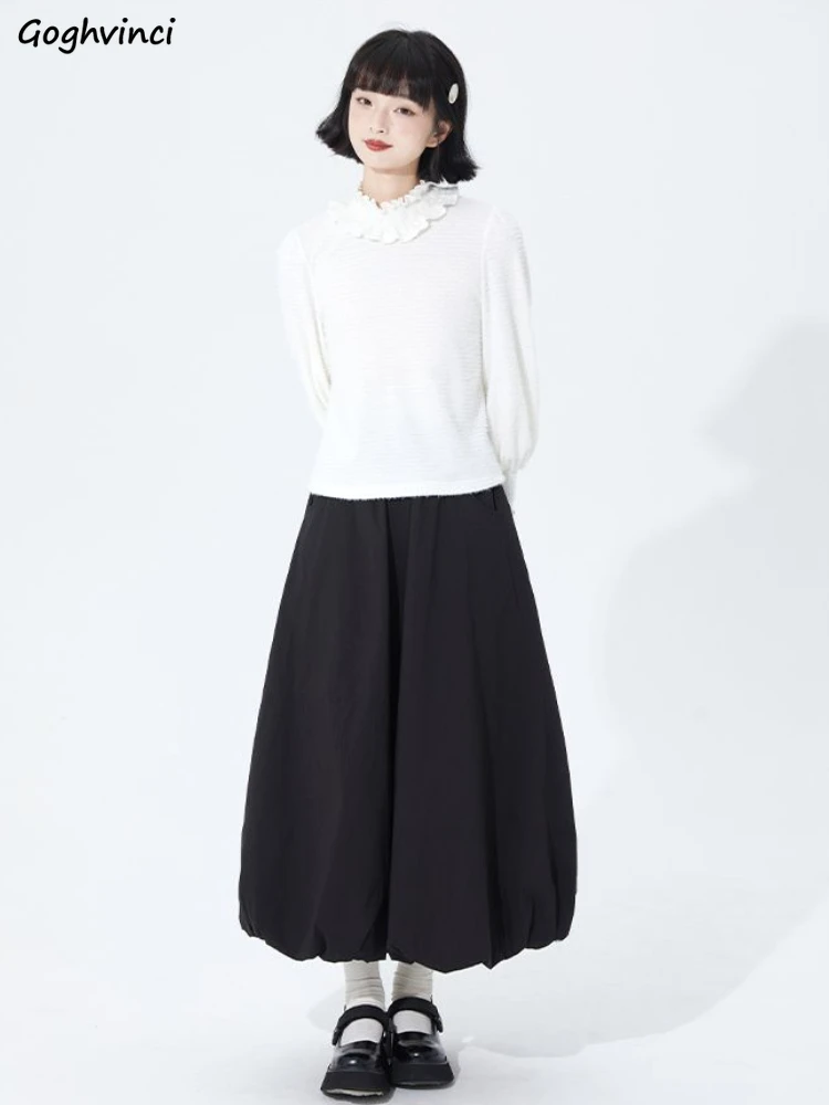 

Black Skirts Women High Waist Spring Minimalist Sweet Loose Fit Design Korean Style All-match Casual Girl Lovely Fashion Daily