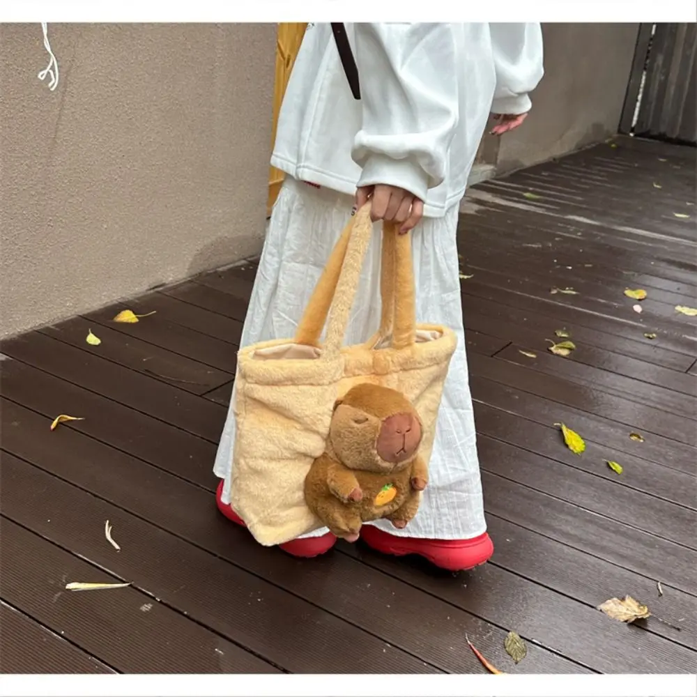 Mode Cartoon Capybara Handtas Grote Capaciteit Magnetische Gesp Pluizige Schoudertas Koreaanse Stijl Zachte Draagtas Reizen