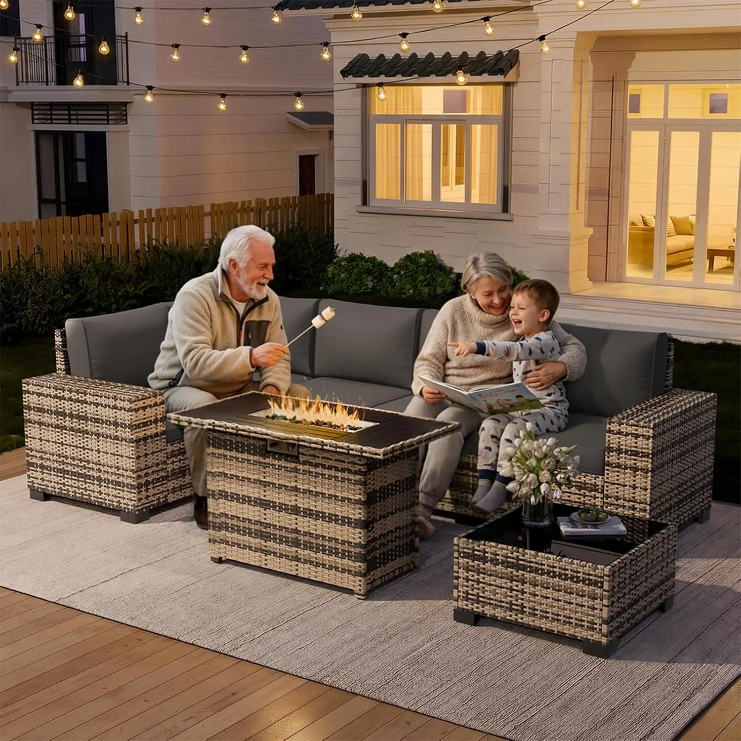 7-Piece Outdoor Wicker Sectional Sofa Set with 8