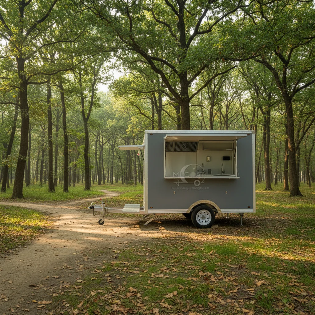 

Мобильный сервировочный прицеп из нержавеющей стали серого цвета с изолированными отсеками, устойчивый к ржавчине, для уличной еды и кейтеринга
