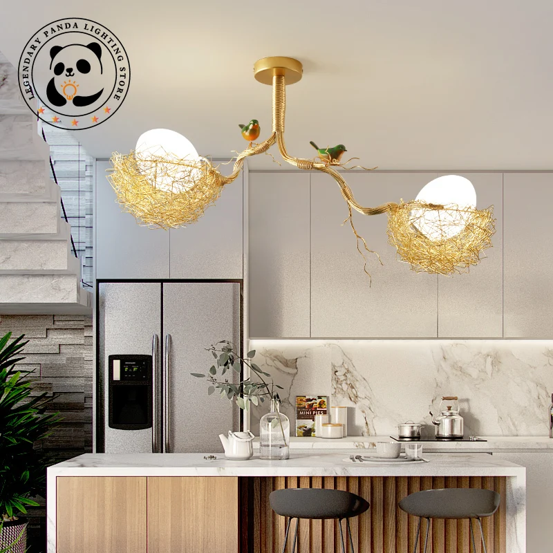 

Modern Designer Chandeliers Gold Bird Nest Egg Glass Ball Pendant Lamps Parlor Dining Room Kitchen Loft Home Decor Light Fixture