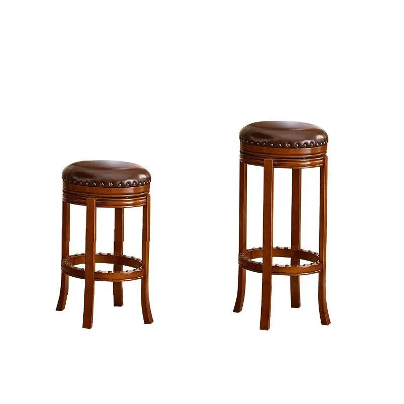 American solid wood rotating bar stool retro rivet leather high stool