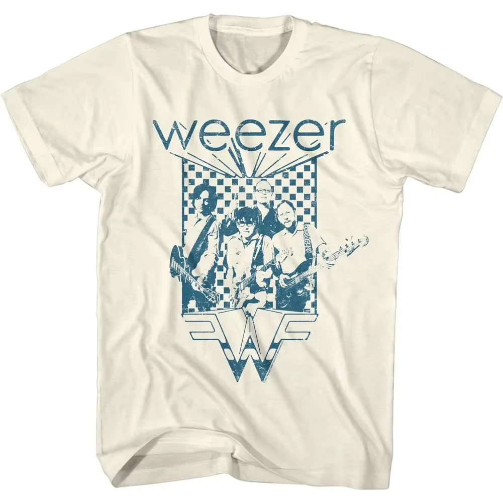 Summer Hot Selling Weezer Blue Checkered Box Natural Adult T-shirt, Men's Round Neck Short Sleeved Shirt