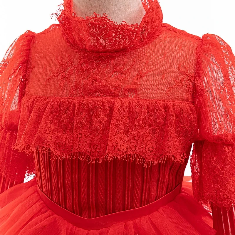 2026 Halloween Girl Dress Up Elegant Special Ball Evening Dress Long Sleeve Red Horror Girl Dress - view 5