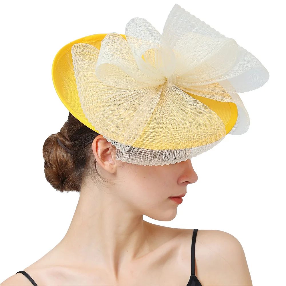 Tocado con lazo Retro para mujer, sombrero grande con plumas para boda, Clip para el cabello y Diadema, moda para damas, ocasión de Iglesia