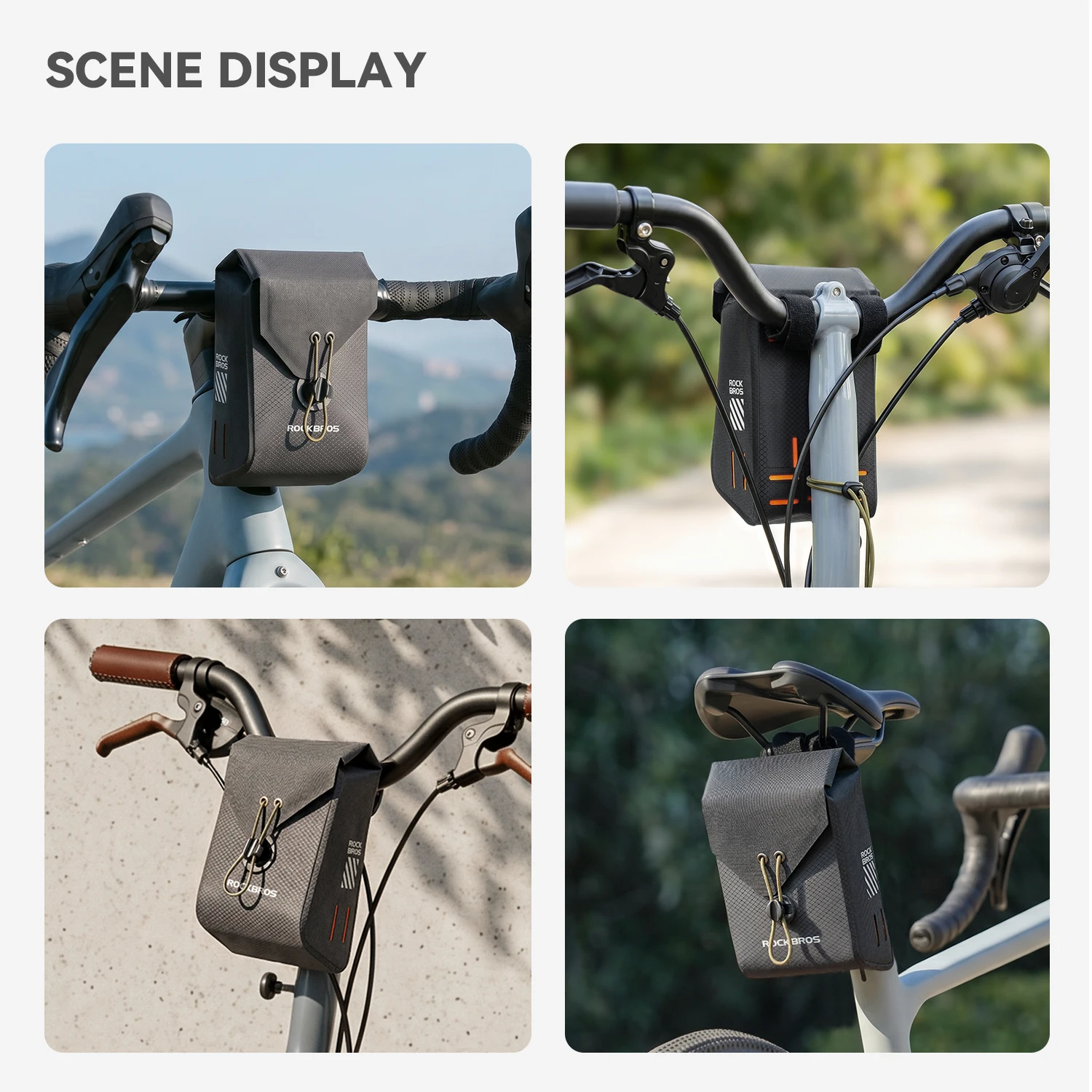 ROCKBROS Bicycle Front Bag Waterproof Lightweight 1.1L Capacity Handlebar Bag Quick Assembly Storage Bag Pack Bike Accessories