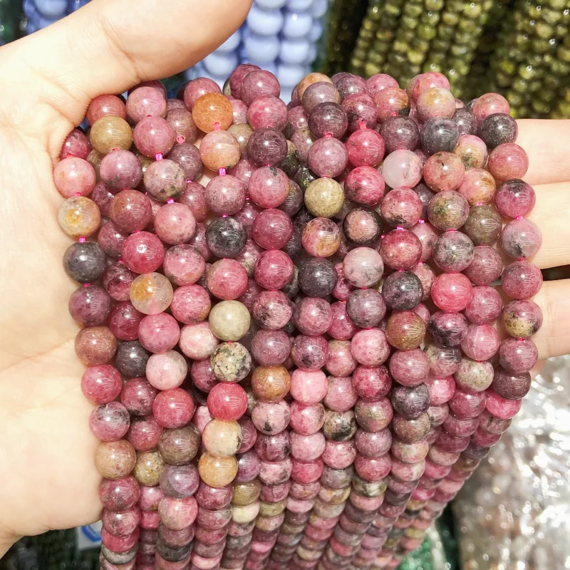 2024 New Natural Rose Rhodonite 100% Stone Loose Round Beads Jewellery Making 5/7/8MM DIY Bracelet Necklace Beading Accessories