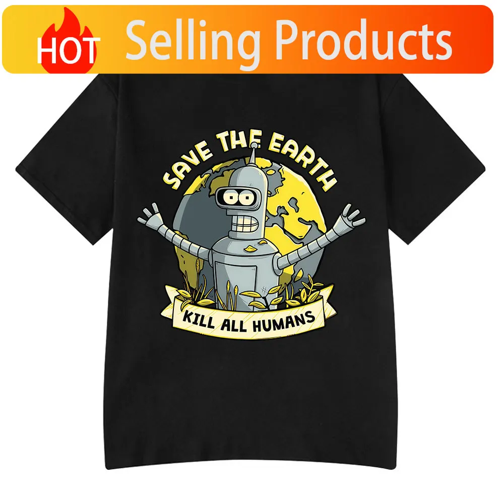 Save The Planet Kill All Humans Funny Robot T Shirts Men Women Clothing Retro Short Sleeve T-shirts Oversized Cotton Tee Shirt