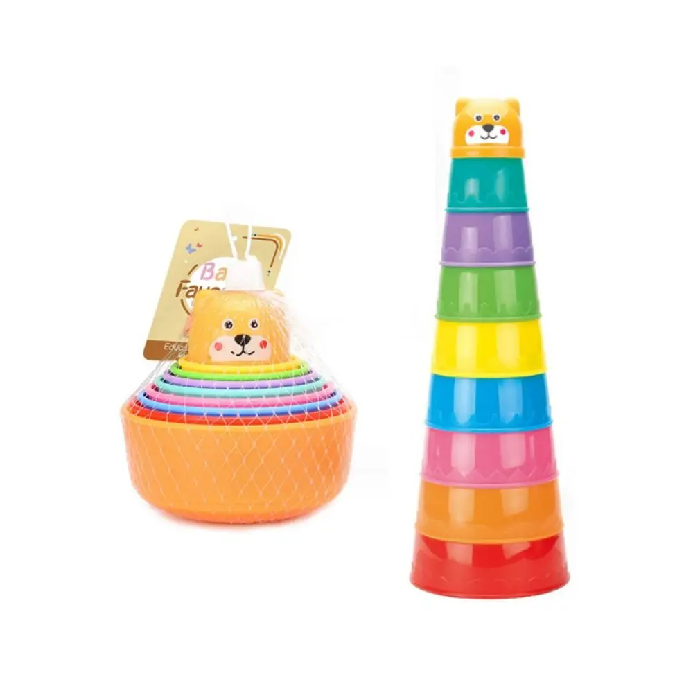 Urso dos desenhos animados empilhamento anel torre educação precoce bloco de construção empilhamento nidificação círculo brinquedo montessori sensorial brinquedos empilhamento copo