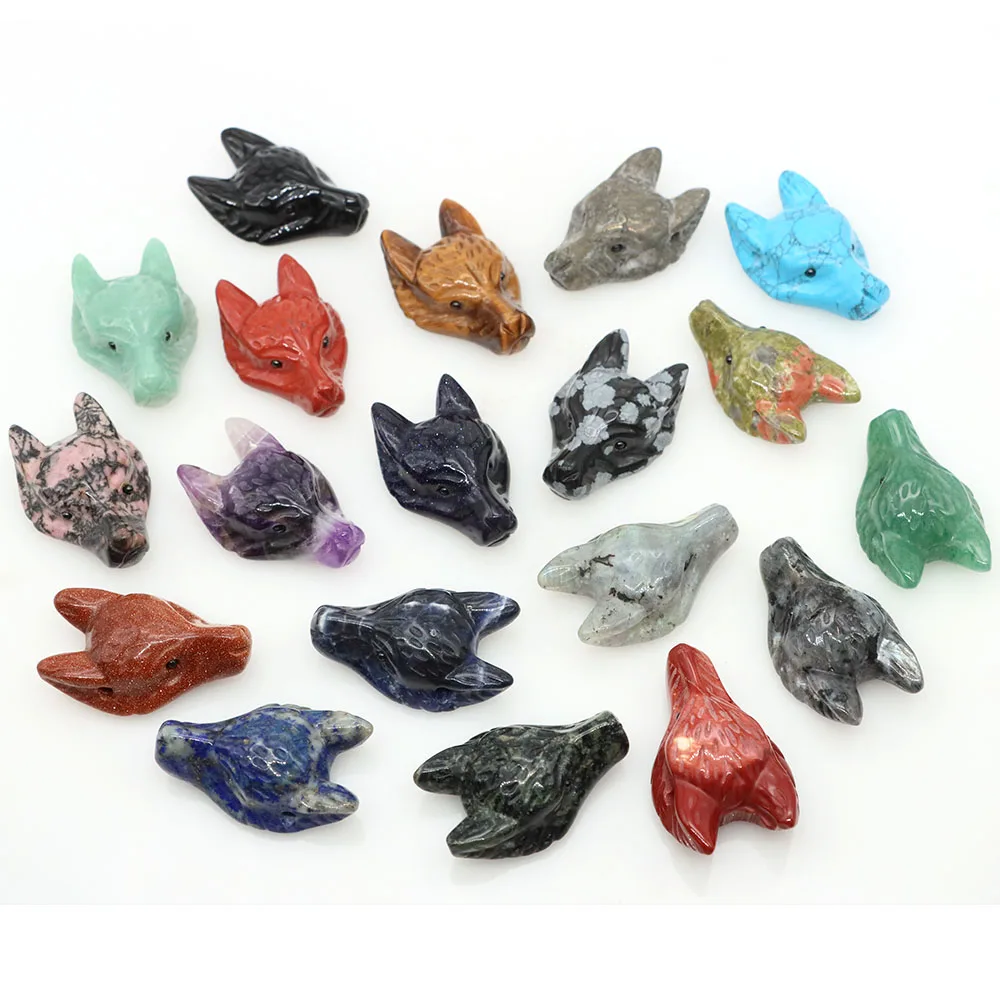 Natural Stone Wolf Head Healing Crystal Reiki Hand Carved Animal Statue Figurine Decor Gemstone Jewelry Accessories Gifts