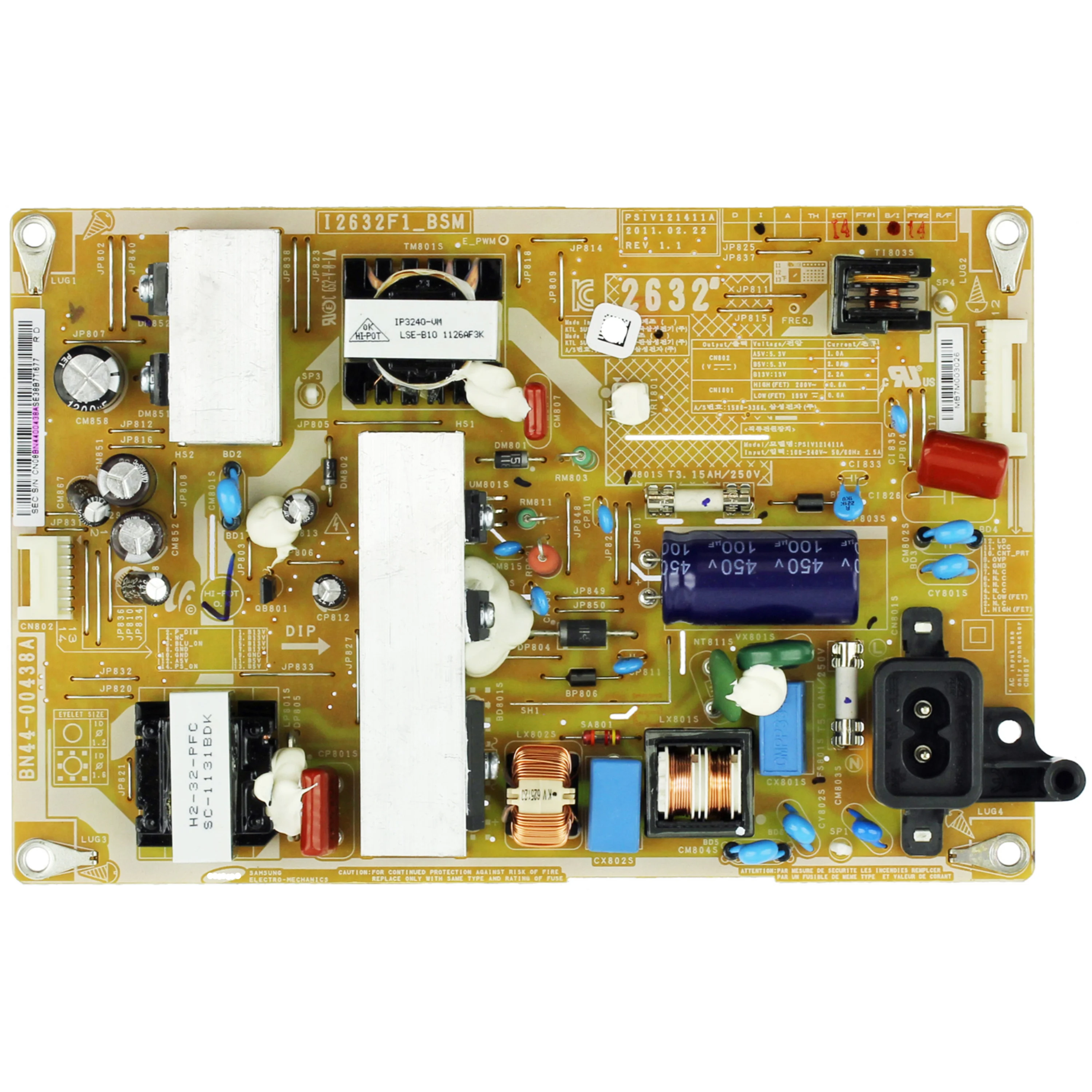 

Genuine BN44-00438A = BN44-00438B = BN44-00438C PSIV121411A I2632F1_BHS I2632F1_BDY Power Supply Board is for LN26D450G1DXZA TV