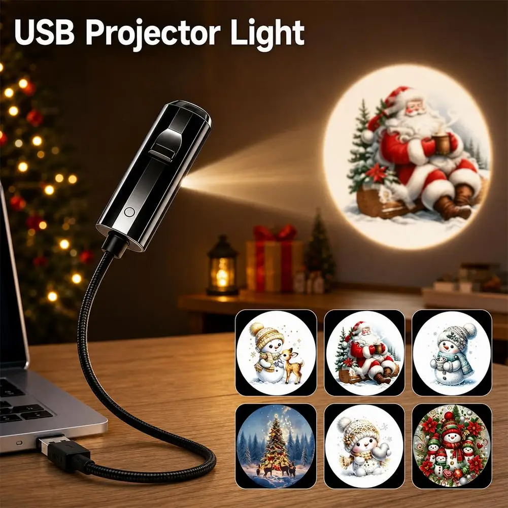 Mini USB Christmas Projection Light Moon Sky Night Light Rotatable Christmas Santa Snowman & Moon Room Decoration