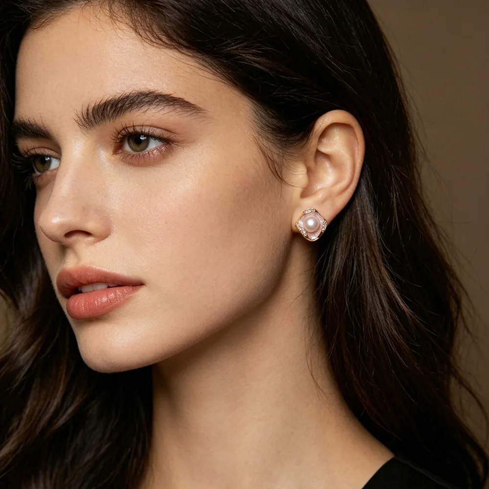 Elegante Natürliche Süßwasserperlen-Ohrstecker für Damen, Niedliche 925 Sterling Silber Perlenohrringe, Geschenk für Ehefrau, Mutter zum Geburtstag, Weiß – Detail 1