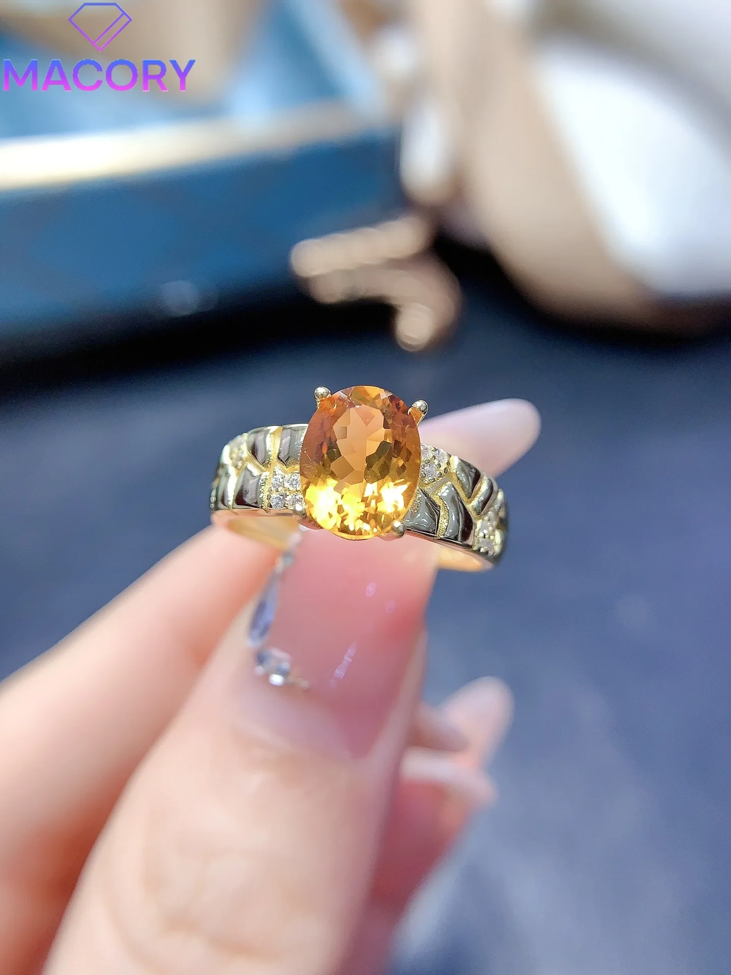 Female luxury 925 sterling silver natural citrine ring with certificate luxury brand replica send free gem Valentine's Day.
