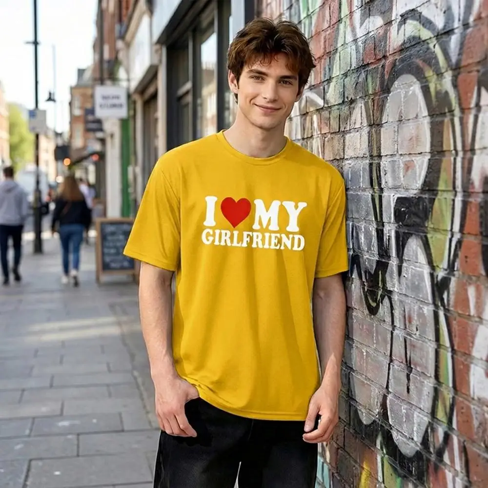 

I Love My Girlfriend Boyfriend Printed T-shirt Fun Street Style Casual Short-Sleeve T-shirt Summer Couple Style Crew Neck Top