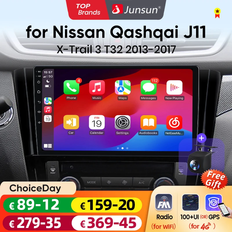 Junsun V1 Android 10,0 Auto Radio Multimedia Video Player Für Nissan Qashqai J11 X-Trail 3 T32 2013-2017 Navigation GPS keine 2 din