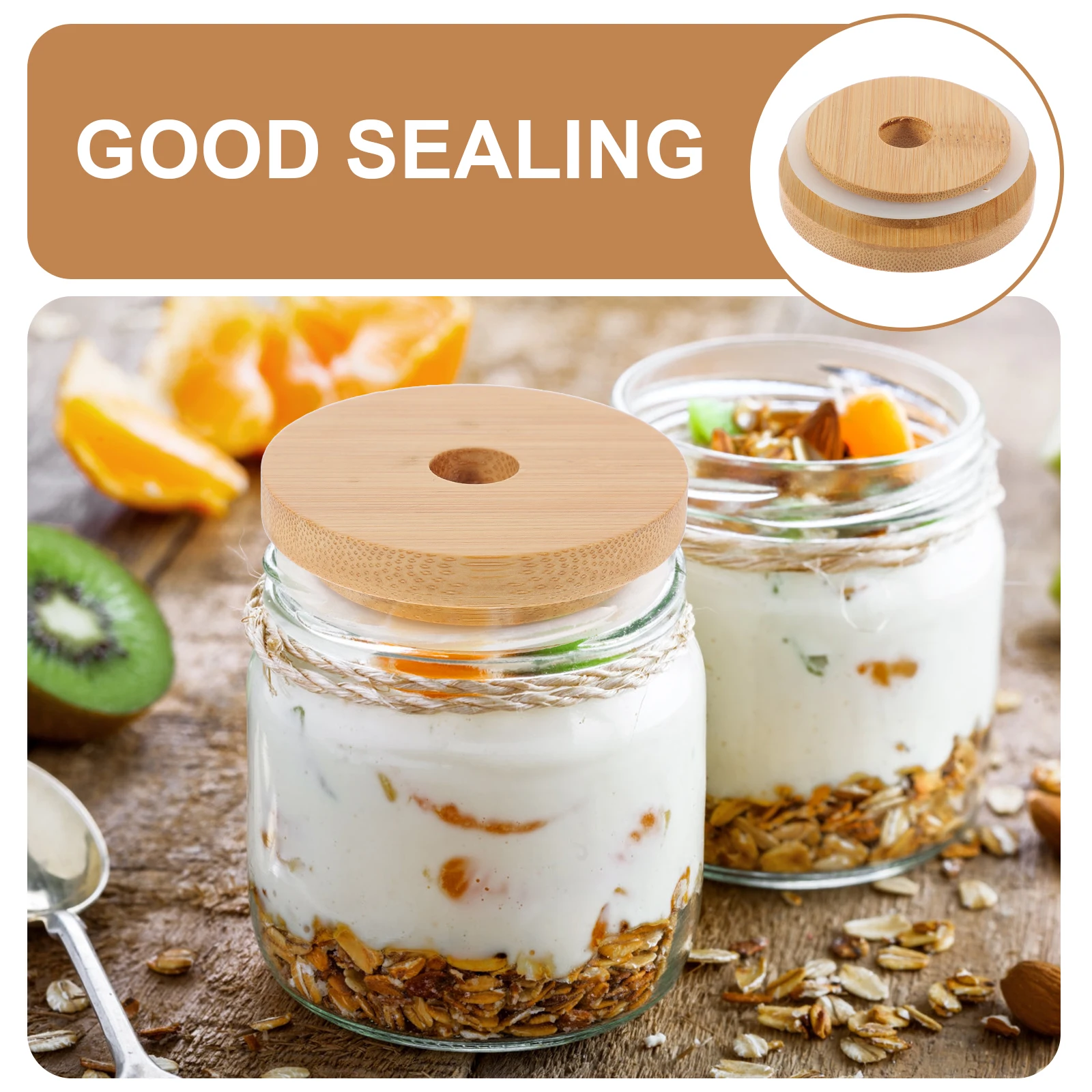 

6Pcs Sealing Lids with Straw Hole Round Glass Jar Airtight Covers for Tea Cup Multipurpose Household Mug Lid