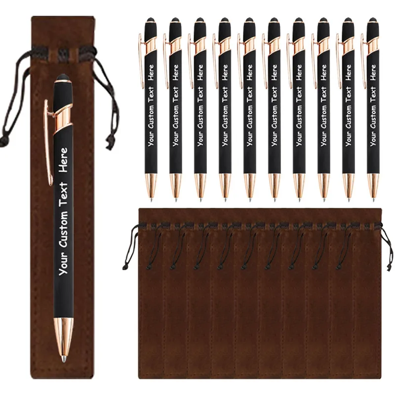 25 Sets Anpassbare Kugelschreiber Luxuriöse Soft-Touch Schreibgeräte mit Braunen Etuis - Enthält 25 Stifte und 25 Braune Taschen – Detail 6